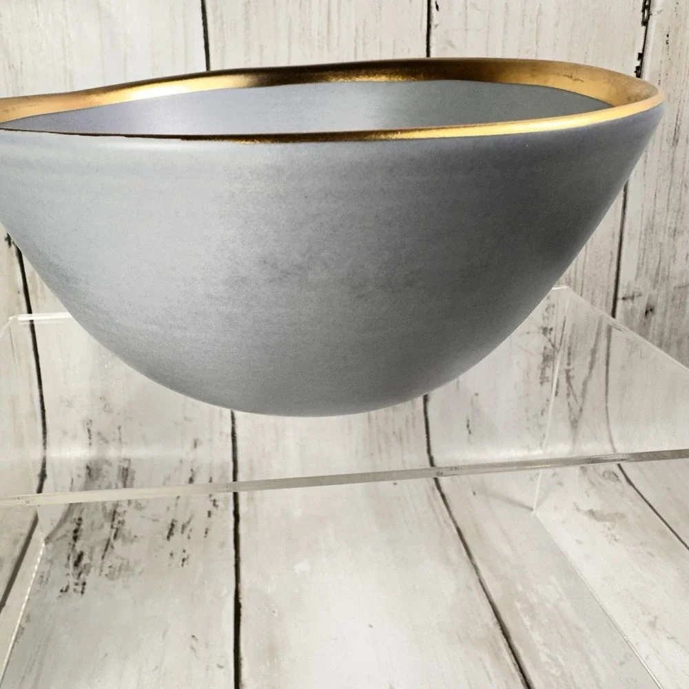 Crate & Barrel Addison Gray Gold Rim 6-3/8